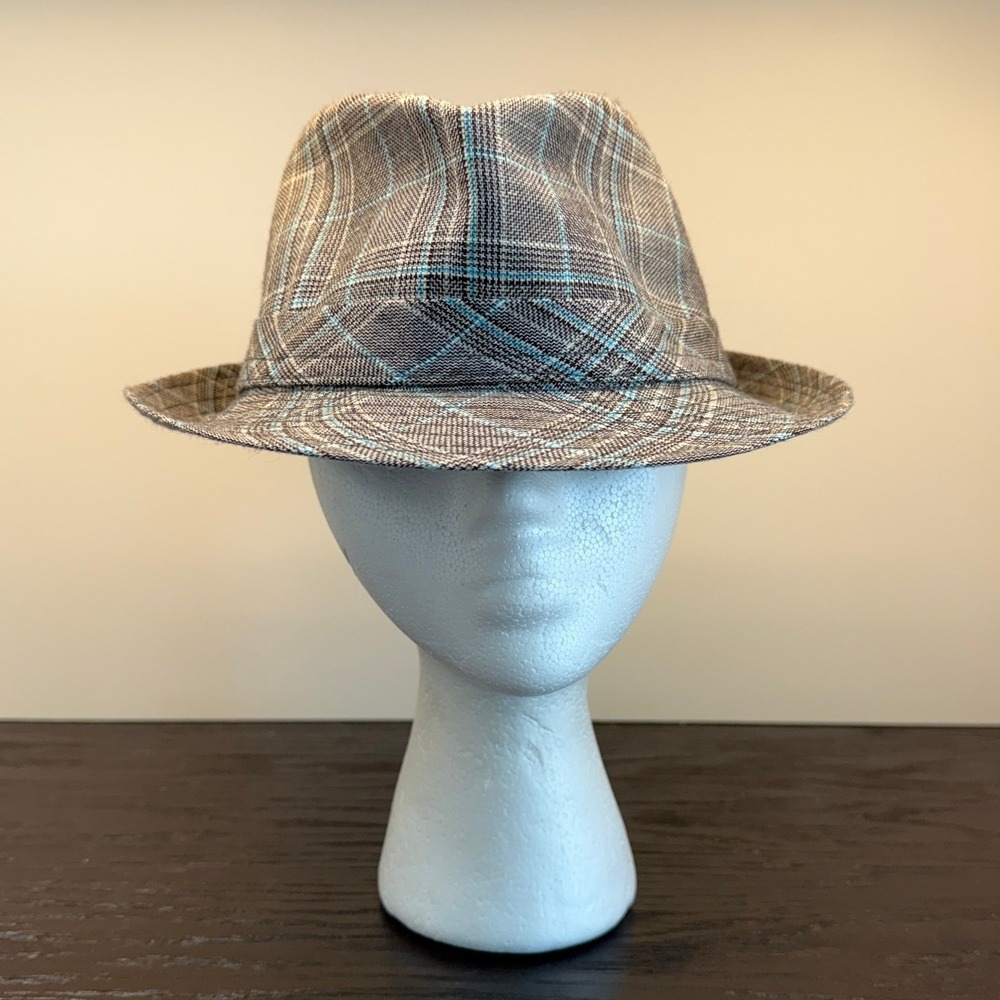 Stetson Plainview Navy Plaid Fedora Hat Mens Medium STC10-NAVY2 New with Tags